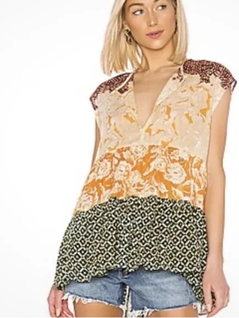 Free People Mixed Print Sleeveless Tunic XS